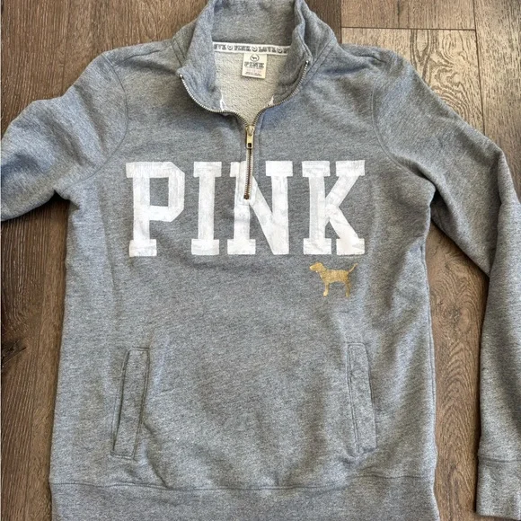 Victoria's Secret PINK Gray 1/4 Zip Sweatshirt, women’s size XS - Picture 2 of 6